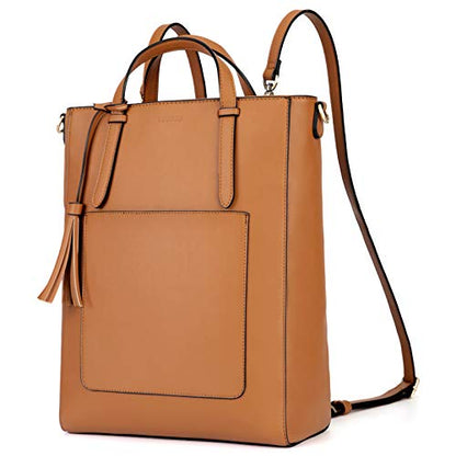 ECOSUSI Tote Bag Convertible Backpack for Women Vegan Leather Handbag Multifuction Shoulder Bag - color: Brown
