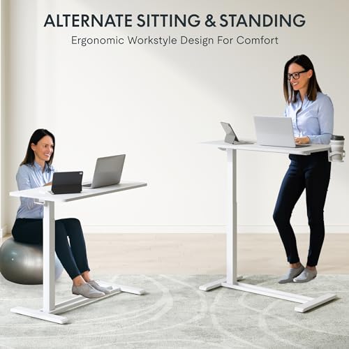 FLEXISPOT Adjustable C Table with Wheels, Mobile Snack Side End Table Sofa Couch Bedside Table Laptop Rolling Cart TV Tray Night Stand Small Space Side Table,(31.5" W x 17.7" D,White) - color: White, size: 32x18