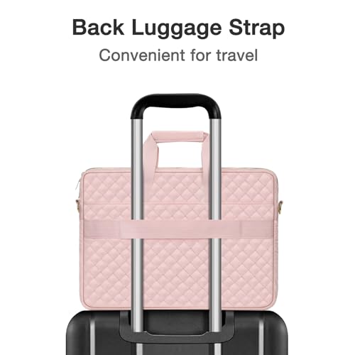 MOSISO 13-14 inch Laptop Bag, Laptop Briefcase Messenger | Compatible with MacBook Neo 13 inch/Air, Square Quilted Computer Bag Work Office Business with 3 Pockets&Strap, Pink - color: Pink, size: 13.3 inch