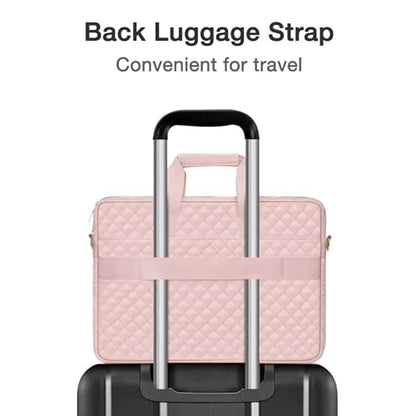 MOSISO 17-17.3 inch Laptop Bag, Laptop Briefcase Messenger | Compatible with Dell, HP, Lenovo, Asus, Acer, Square Quilted Computer Bag Work Office Business with 3 Pockets&Strap, Pink - color: Pink, size: 17.3 inch