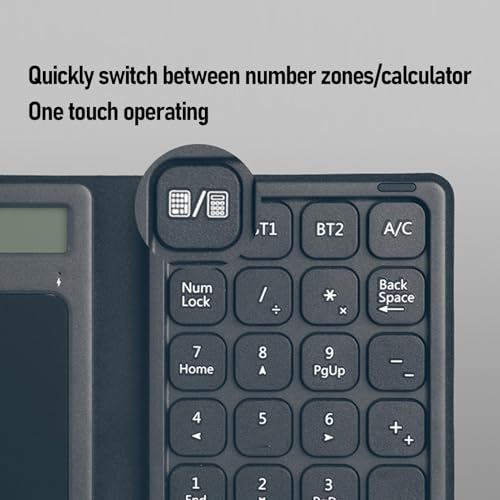 23 Keys Bluetooth Number Pad with Touchpad & Calculator, 3 in 1 Foldable Ultra Thin Wireless Numeric Keypad with PU Leather Case for Tablet Laptop