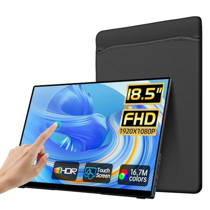 Portable Monitor Touchscreen,18.5'' FHD IPS Touch Screen Monitor, Travel Monitors w/Kickstand & Speaker, HDMI USB C External Screen for Laptop PC 10-Point Touch for Windows devs