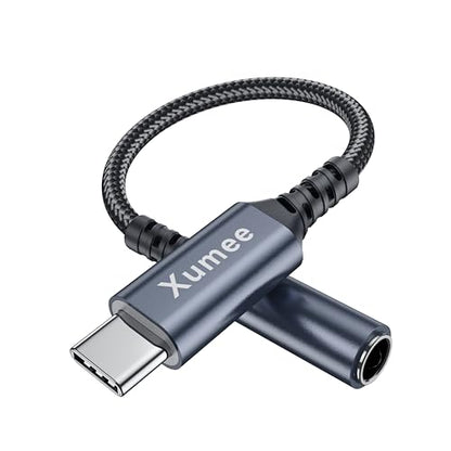 Xumee USB C to 3.5mm Headphone Jack Adapter, USB C to Aux Audio Dongle Cable Cord Compatible with iPhone 17/16/15 Series, Samsung Galaxy S25/S24/S23 Ultra, Pixel 9/8 (1-Pack)