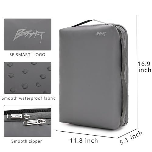 BESMART Waterproof Laptop Backpack 17.3 Inch Shockproof Computer Bag for Men & Women, Lightweight Casual Daypack (GREY) - color: Grey