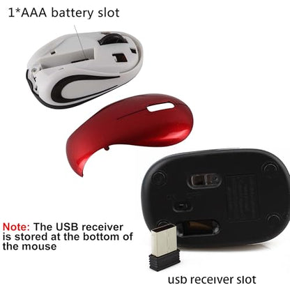 Mini Wireless Mouse, Small Kids Mouse for Home School,Portable Travel Mice Wireless with USB Receiver, 3 Buttons,for PC Laptop Computer(Red) - color: Red