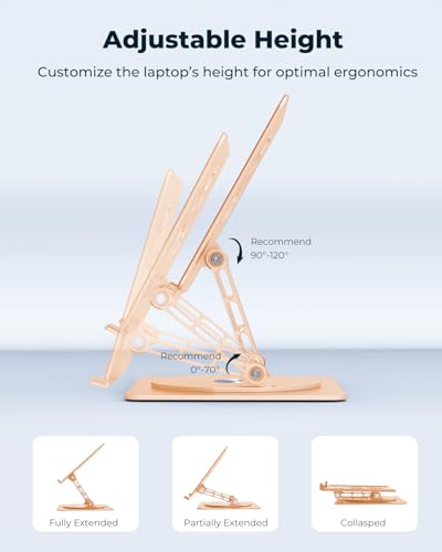 Aoviho 360° Rotating Laptop Stand for Desk | Adjustable, Foldable, Portable Aluminum Ergonomic Riser | Compatible with MacBook, Dell, HP & All Laptops 10-16 inch | Gold - color: Gold