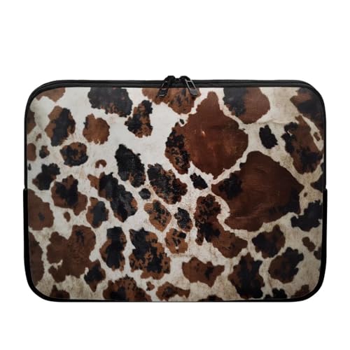 Brown Cow Hide Print Laptop Sleeve, Laptop Bag Computer Cover Portable Zipper Protective Tablet Carrying Case Fits 10''12''13''15''17'' Inches Notebook Sleeves Briefcase - color: Brown Cow Hide Print, size: 10 Inch