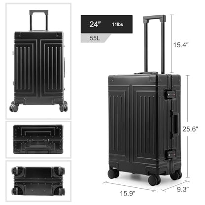 All Aluminum Magnesium Carry On Luggage，Cut from Whole Aluminum Sheet，22x14x9 Airline Approved ，（3rd Generation，Premium Magnesium Metal zipperless suitcase ） (black, 24inch) - color: black, size: 24 inch