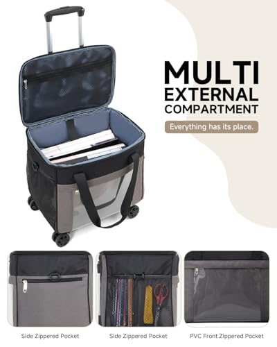 Amythe Rolling Teacher Tote Bag with 5-Wheel, Heavy Duty Organizer Work Bag Water-Resistant, Fits 15.6” Laptop for Crafter Nurse, Grey - color: Grey