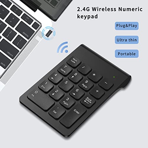 cimetech Wireless Number Pad, 18 Keys Numeric Keypad with USB Receiver | Office Accounting, Portable, Mini, for Laptop PC Computer Desktop Surface Pro Notebook - color: 2.4G-Black