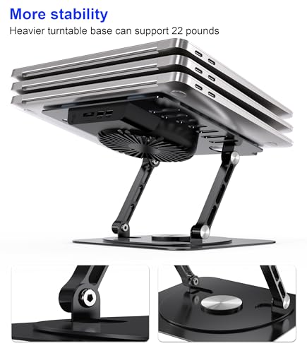 Laptop Stand,with 360°Rotating Base,External Cooling Fan,Adjustable RGB Lighting,Ergonomic Foldable Notebook Computer Holder.Compatible with All 10-17" Laptops Tablets,Black - color: Black