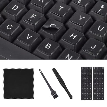 2PCS English Keyboard Stickers with Tweezer, Universal Replacement English Keyboard Letters Black Background White Lettering for Laptops Notebooks PC Computer Desktop, Keyboard Alphabet Sticker - color: English White Letters