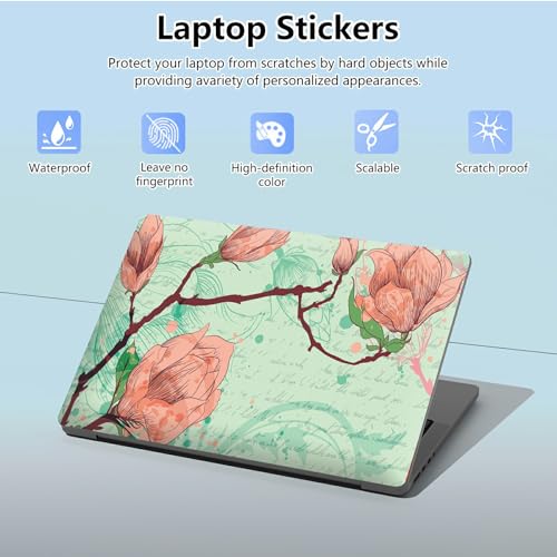 Universal Laptop Skin Sticker with 2 Wrist Pad Skins, Waterproof Scratch Resistant Vinyl Laptop Cover Decal, Cut to Fit for 11–15.6 Inch MacBook HP Dell Lenovo, Magnolia - color: Magnolia