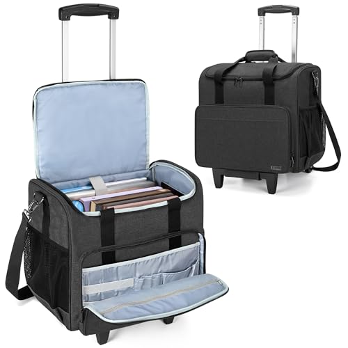Trunab Rolling Teacher Bag, Teacher Tote Bag with Padded Sleeves | with Bottom Pad and Detachable Trolley, Wheeled Teacher Bag Holds up to 15.6” Laptop - color: Black