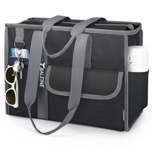 BALEINE Large Utility Tote Bag with Reinforced Bottom, Multi Pockets Foldable Tote Bag for Nurse, Travel, Work - color: Black/Gray, size: Large