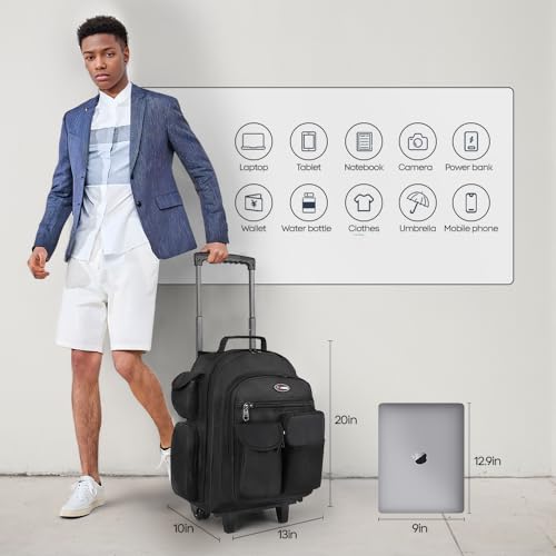 20" 2-in-1,Wheeled Travel Luggage Bag w/Telescopic Handle | Rolling Travel Luggage w/2 Wheels,Trolley Suitcase,Spacious Storage Design,2560-20''-Black - color: JH-2560-Black-20