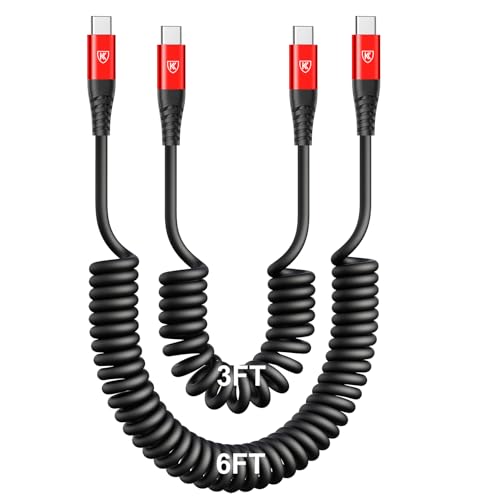 Coiled USB C Cable for Car 3FT&6FT USB C to C Fast Charging Cable CarPlay | Android Auto USB Type C Cord iPhone USB C Cable Compatible with iPhone 17/16/15/Pro Max/Plus/Samsung Galaxy S26 nd More-Red - color: Red, size: 3FT+6FT