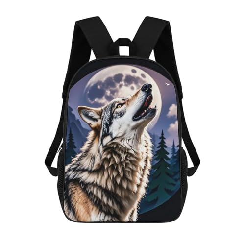17-Inch Laptop Backpack Water-Resistant Wolves Daypack with Shoulder Strap Lightweight Casual Rucksack for Travel Commuter Hiking Outdoor Activities 20l Black