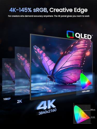 UPERFECT Portable Monitor 4K 120HZ QLED 17.3" | 0.1ms Gaming Monitor, 500 Nits | 3840 * 2160 UHD |100% DCI-P3 | USB-C & HDMI | VESA & Stand | Travel Screen for Laptop, Computer, Game Consoles - size: 17.3"