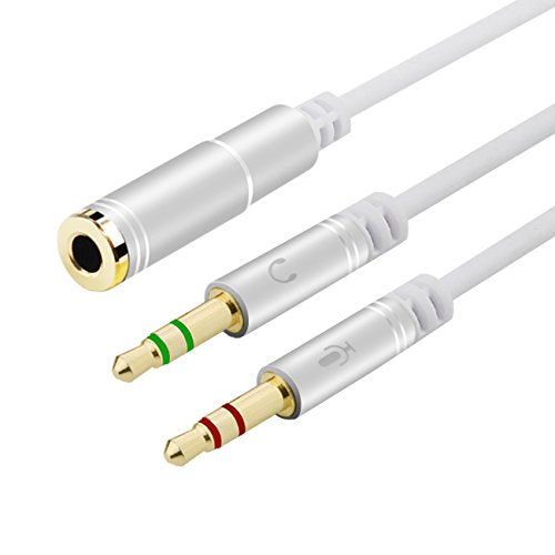 Headphone Y Cable Splitter Adapter for Computer 3.5mm Female to 2 Dual 3.5mm Male Gold-Plated Corrosion-Resistant Audio Mic Y Cable for Headset Connecting to PC，Audio Connector for PC (35CM, Silver) - color: Silver, size: 35CM