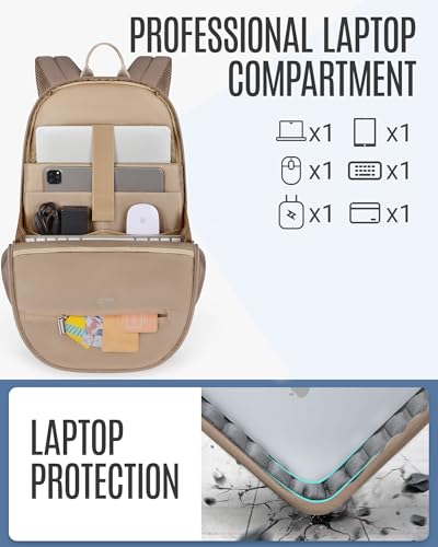 Travel Laptop Backpack Women, 17.3 Inch, Champagne | Laptop Backpack, USB Charging Hole, Water Resistant, Large Capacity, College Bookbag - color: Champagne, size: 17.3 Inch without Wheels