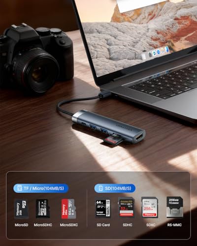 VENTION USB C Hub, 6-in-1 Laptop Docking Station Dongle Adapter with 4K HDMI, PD 100W Charging, USB 3.0 Ports, SD/TF Card Reader, Portable Aluminum Plug & Play for MacBook Pro, Laptop/HP/DELL