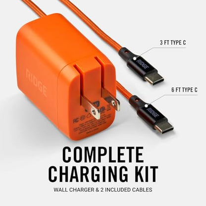 Ridge 45W Wall Charger Set, Dual USB-C Ports, Laptop-Grade Power with Complete Cable Kit Included - Basecamp Orange - color: Basecamp Orange