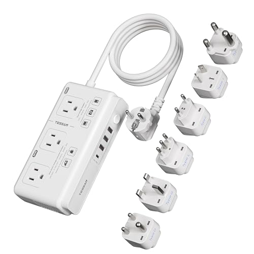 TESSAN Voltage Converter US to Europe 220 to 110, Universal Travel Adapter Voltage Converter with 4 USB Ports (1 USB C), 3 AC and EU UK AU IT in ZA Plug Power Adapter, Step Down Transformer, 4 FT - size: 4 Feet