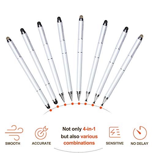 Penyeah 4-in-1 Stylus Pen for iPhone, iPad, Switch & Android Devices- White | Versatile 4 Different Tips, Writing/Drawing/Scrolling/Selecting/Signing Documents Easier & Preciser, Spare Tips Included - color: White