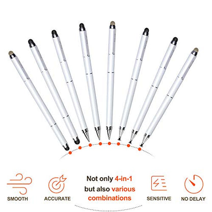 Penyeah 4-in-1 Stylus Pen for iPhone, iPad, Switch & Android Devices- White | Versatile 4 Different Tips, Writing/Drawing/Scrolling/Selecting/Signing Documents Easier & Preciser, Spare Tips Included - color: White