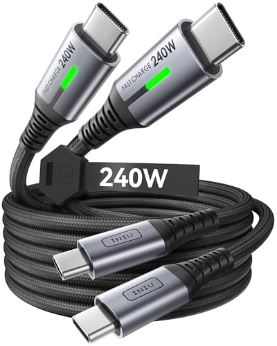 INIU 240W USB C to USB C Cable, [6.6ft+6.6ft] Fast Charging Type C Cord | Nylon Braided, Fast Charging, LED Indicator, USB-C Data Transfer, for iPhone 17 16 Pro, MacBook Pro, iPad, Samsung S26 etc - color: Black, size: 6.6ft+6.6ft