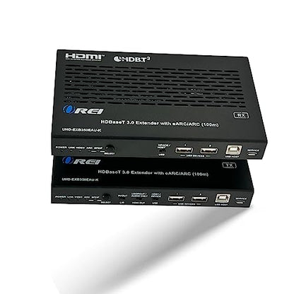 OREI 4K eARC HDMI Extender Balun HDBaseT 3.0 UltraHD 4K @ 60Hz 4:4:4 Over Single CAT5e/6/7 Cable with HDR, LAN, ARC & IR Support, RS-232 Up to 330 Ft Audio Out - Power Over Cable - LAN Out | HDBaseT, ARC HDMI Extender – HDR10+, Dolby Vision, USB KVM, HDMI