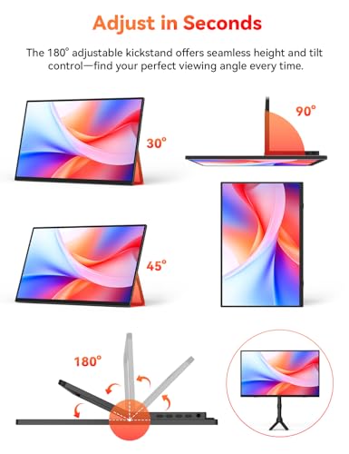 HotYeah Portable Monitor, 15.6-in 1080P FHD USB-C HDMI Laptop Monitor | HDR FreeSync IPS External Computer Display w/Kickstand & Speaker, 2nd Screen for Laptop PC Mac Phone Tablet Switch PS5 Xbox - size: 15.6