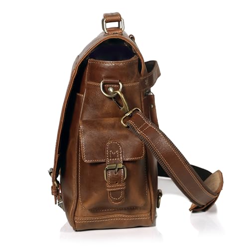 Leather Messenger Bag for Men and Women, Leather Briefcase with Laptop Bag, Shoulder Bag, Office with Adjustable Strap - color: Light Brown