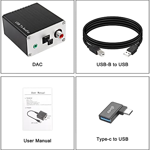 XMSJSIY USB-A/Type-C to Coaxial Optical Toslink SPDIF + 3.5mm AUX Stereo Audio Adapter USB Digital Audio Decoder Converter External Sound Card for PC Laptop Phone Smart TV