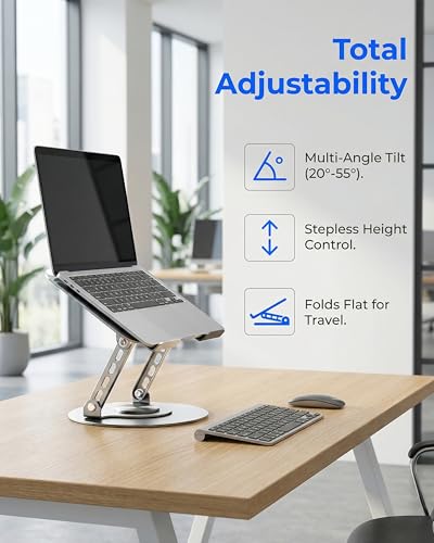 Compatible 360° Rotating Adjustable Laptop Stand, Fully Foldable Dual Rotary Shaft Laptop Riser Portable Standing Desk, Fits MacBook & All 10-15 Inch Laptops - Grey - color: Grey, size: 9.06 IN