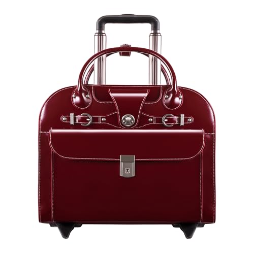 McKlein EDGEBROOK, Top Grain Cowhide Leather, 15" Leather Vertical Wheeled Ladies' Laptop/ Computer & Tablet Business Briefcase Bag/ Women's Rolling Overnight Travel Bag, Removable trolley case