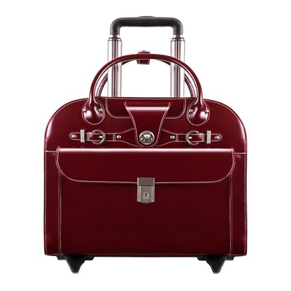 McKlein EDGEBROOK, Top Grain Cowhide Leather, 15" Leather Vertical Wheeled Ladies' Laptop/ Computer & Tablet Business Briefcase Bag/ Women's Rolling Overnight Travel Bag, Removable trolley case