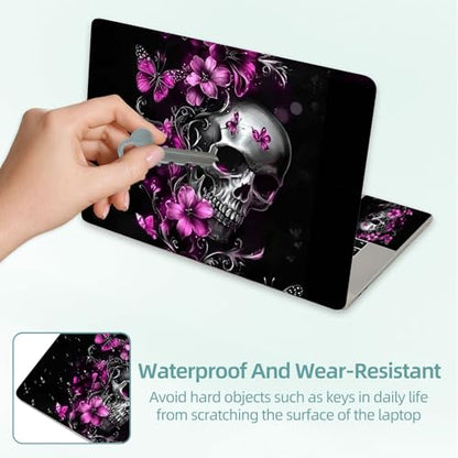 Universal Laptop Skin Decal, 3-Piece Vinyl Protector for 12 13 14 15.6" Notebook, Waterproof Anti-Scratch, Easy Trim & Bubble-Free Finish, Skull Purple Flowers - color: Skull Purple Flowers