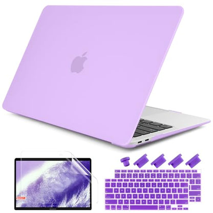 DONGKE Compatible with MacBook Air 13 inch Case 2021 2020 2019 2018 Release Model: M1 A2337 A2179 A1932, Matte Hard Case Cover for MacBook Air 13 inch with Retina Display Fits Touch ID - Purple - color: Purple