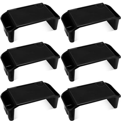 Leinuosen 6 Pcs Kids Lap Desk Tray with Storage Plastic Breakfast Laptop Trays with Side Pockets and Slot Portable Lap Bed Table for Writing Eating Game Classroom Snacks Boy Girl (Black) - color: Black