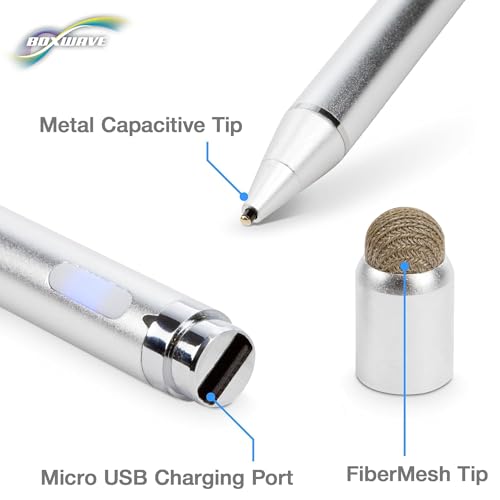 BoxWave Stylus Pen Compatible with LG Gram 16 2-in-1 (16T90P) - AccuPoint Active Stylus, Electronic Stylus with Ultra Fine Tip - Metallic Silver