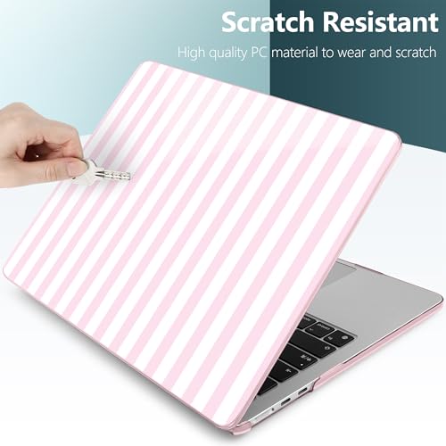 for MacBook Air 13 Inch (13.6 Inch) Case, M5/M4/M3/M2 Chip 2026 2025 2024 2023 2022, Hard Plastic Printed Cover with Screen Protector & Keyboard Cover & Dust Plugs, Pink & White Stripes - color: Pink & White Stripes