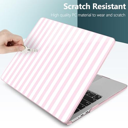 for MacBook Air 13 Inch (13.6 Inch) Case, M5/M4/M3/M2 Chip 2026 2025 2024 2023 2022, Hard Plastic Printed Cover with Screen Protector & Keyboard Cover & Dust Plugs, Pink & White Stripes - color: Pink & White Stripes