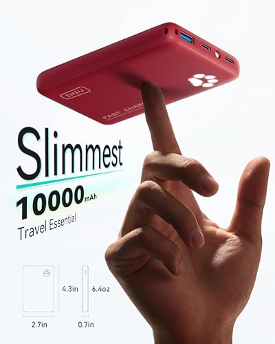 INIU 45W Fast Charging Portable Charger, Smaller 10000mAh Travel Power Bank | Flight-Safe, Detachable USB C Cable, Travel Essential, External Battery Phone Pack for iPhone 17 Samsung S26 iPad etc, Red - color: Red