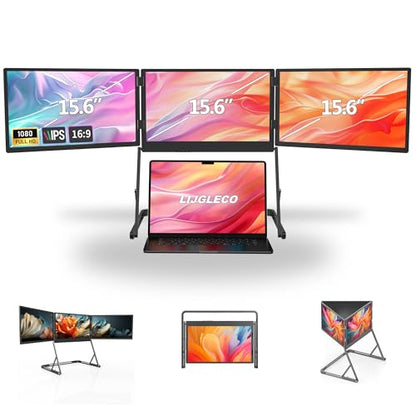 15.6 Inch Laptop Screen Extender, Triple Monitor for 11-18 Inch Laptops, FHD 1080P IPS Foldable Display with 360° Rotation, USB-C (DP Alt Mode) and HDMI for Windows and Mac