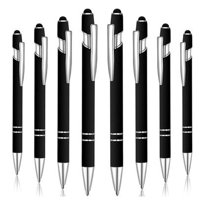 2-in-1 Stylus Ballpoint Pens, 8-Pack, Black, Retractable, 1.0mm Black Ink – Works on Touchscreen Devices, iPhones, Tablets, Laptops - color: Black (Silver Accents)