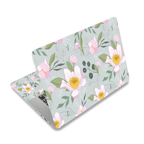 Green Pink Flower 12.1 13 13.3 14 15.4 15.6 in Laptop Sticker Skin Decal, Netbook Skins Decals for Notebook PC, Universal Vinyl Laptop Cover Decor Sticker, Waterproof Art Aesthetic Protector - color: Green Pink Flower