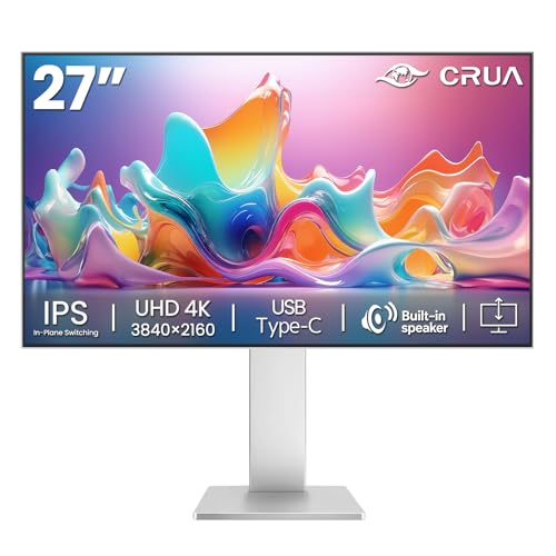 CRUA 27" 4K Monitor, UHD 3840x2160P 60Hz IPS Panel Computer Monitor with Built-in Speakers, Supports AMD FreeSync, USB Type-c, 98% DCI-P3, Height Adjustable, HDMI 2.0 & DP 1.2, Wall Mountable-Silver - size: 27Inch-Silver