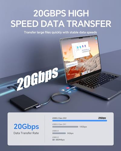 USB C Monitor Cable Right Angle 3.3FT, 4K@60Hz Display, 20Gbps Data Transfer, 240W Fast Charging, Braided Nylon Cable 90° USB C Video Cable for MacBook Air/Pro, iPhone 15/16/17, Portable Monitor - size: 3.3ft